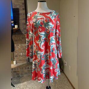 Burnt Orange and Blue Patterned Sheath Midi Dress Size 1XL